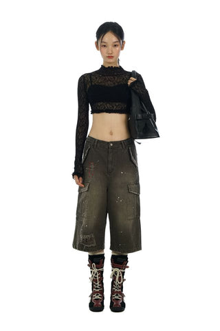 [moromoro2] Elastic Lace Crop Top