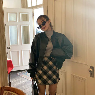 Leather blouson jacket