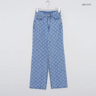 Patterned high-waisted denim pants