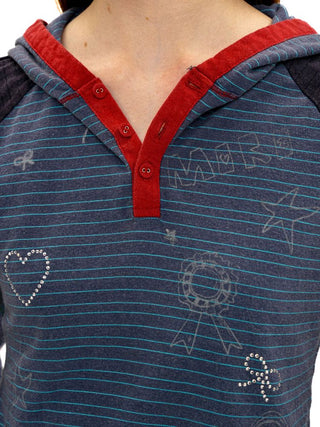 [Moromoro2] Contrast Stripe Rhinestone Long Sleeve  Tee