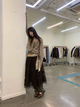 [NeverSeez] Pleated Layered Mesh Cami Dress