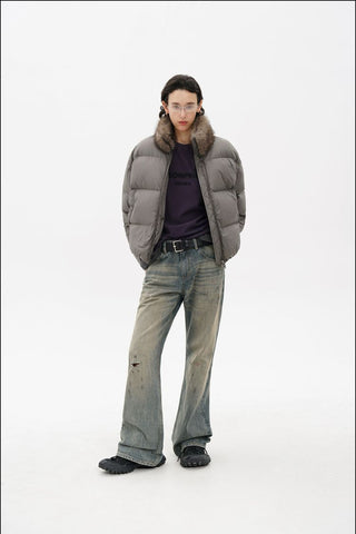 [MASONPRINCE] Quilted Oversized Down Jacket with Fur Collar