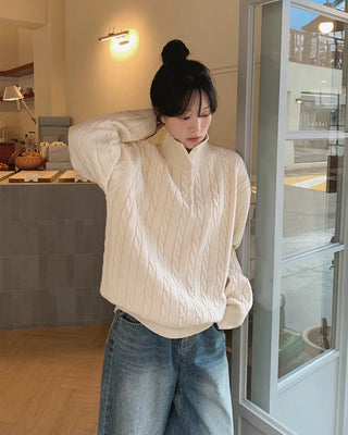 (3 colors) Thick Cable Knit Cardigan