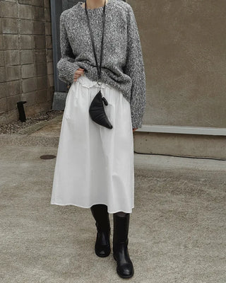 Cotton frill midi skirt