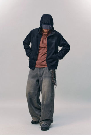 [Monterest] Fleece-Lined Hooded Zip-Up Cardigan
