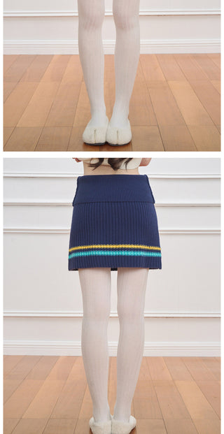 [NECY] Color Block Stripe Knit Skirt