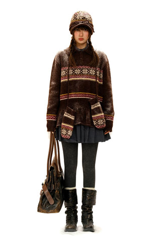 [Moromoro2] Fair Isle Knit Mittens with  Strap