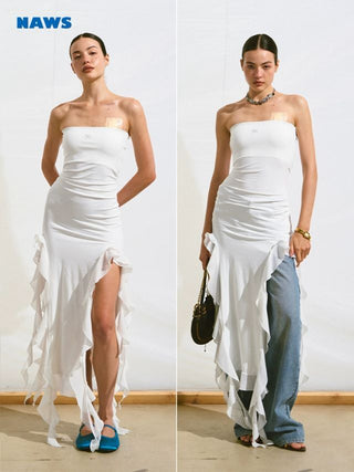 [NOTAWEAR] Irregular Ruffle Strapless Dress