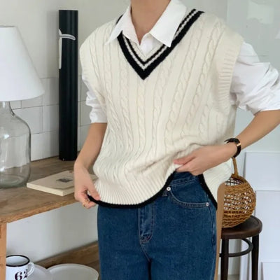 Twisted Cable Wool Knit Vest