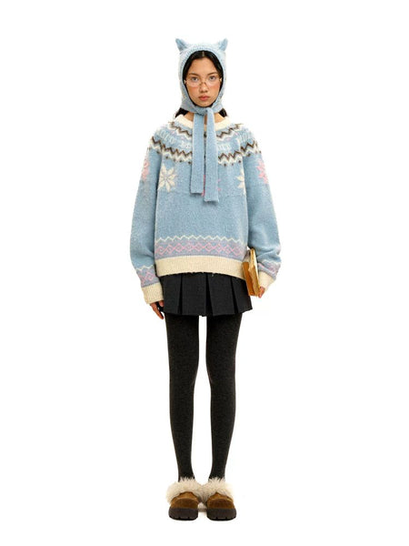 [Moromoro2] Fair Isle Snowflake Sequin  Sweater