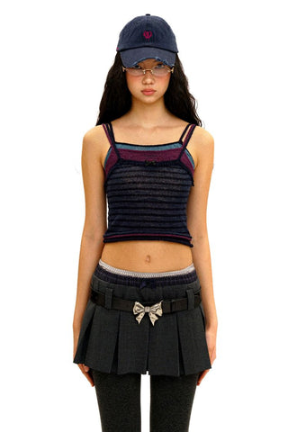 [Moromoro2] Striped Mesh Lace Knit Set