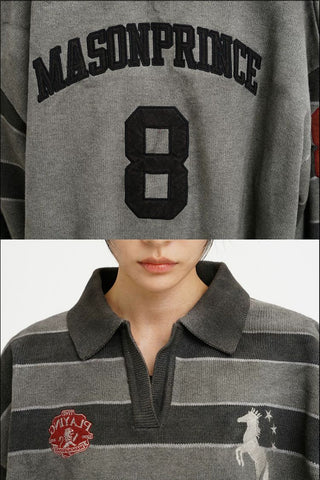 [MASONPRINCE] Washed Striped Polo Knit Sweater