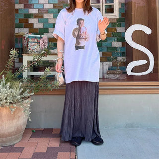 Pleated banded long skirt