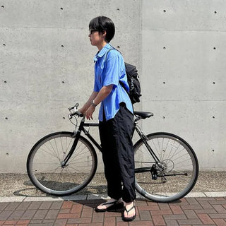 Half-sleeve striped shirt
