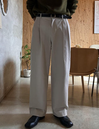 Pin Heavy Cotton Double-Pleat Wide Pants (High Q)