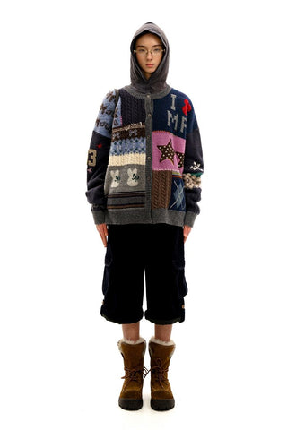 [Moromoro] Multi Pattern Patchwork Knit Set