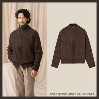 [CULTUM] Wool Blend Cable Knit Zip-Up Cardigan