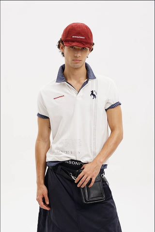 [MASONPRINCE] Checkered Collar Layered Polo