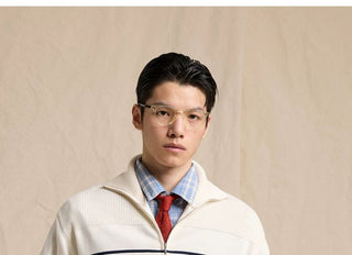[CULTUM] Half-Zip Striped Cotton Knit Sweater