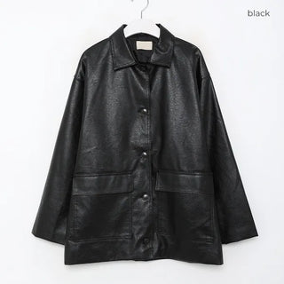Faux leather mid-length coat