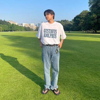 Straight-fit, center-creased denim pants