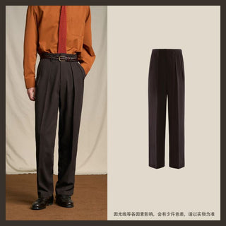 [CULTUM] Wool Blend Double Pleat Tapered Trousers