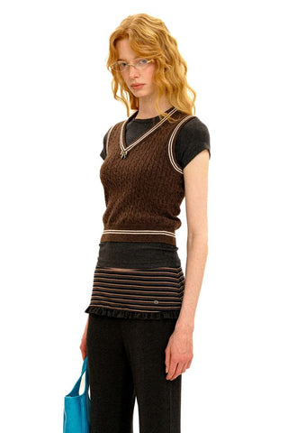 [Moromoro2] Cable Knit Bow Detail V-Neck  Vest