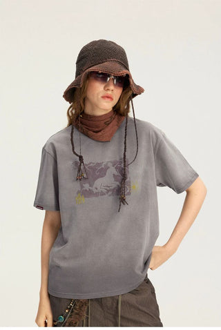 [Monterest] Unicorn Print Washed Cotton T-Shirt