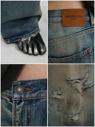 [MASONPRINCE] Distressed Wide Leg Jeans