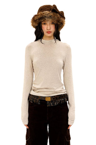 [Moromoro2] Lyocell Blend Crew Neck Long Sleeve  Tee