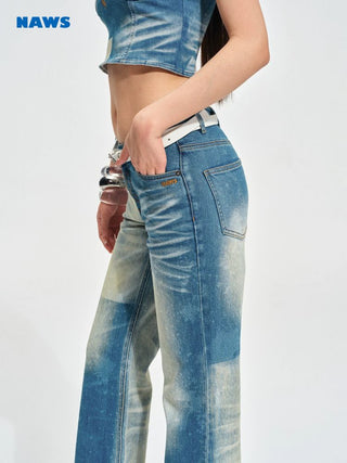 [NOTAWEAR] Equestrian Color Block Straight  Jeans
