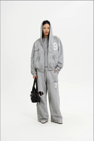 [MASONPRINCE] Distressed Patch Straight Leg Sweatpants