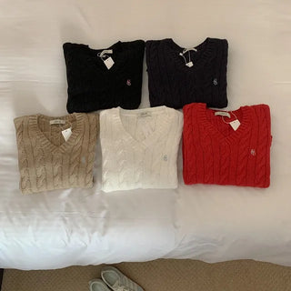 V-neck cable knit sweater