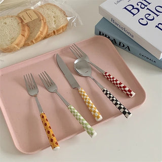 Retro Checkerboard Cutlery Set