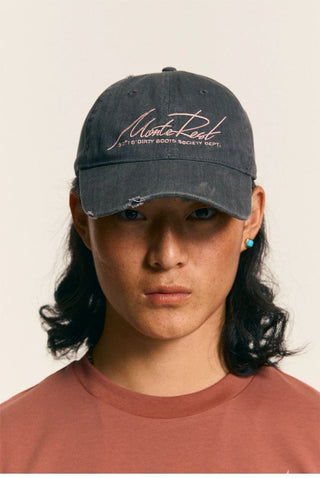 [Monterest] Washed Distressed Logo Embroidered Cap