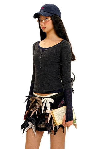 [Moromoro2] Multi-Bow Irregular Pleated Mini  Skirt