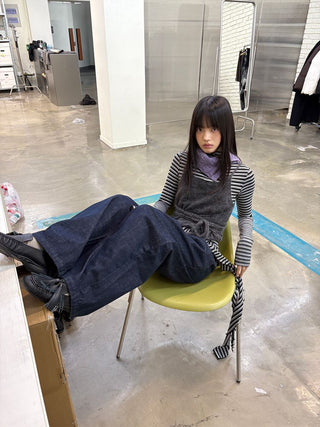 [NeverSeez] Raw Denim Wide-leg Jeans