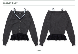 [Moromoro2] Faux Layered Off-Shoulder  Cardigan