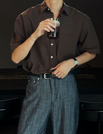 Bio-washed linen short-sleeve shirt (8 colors)