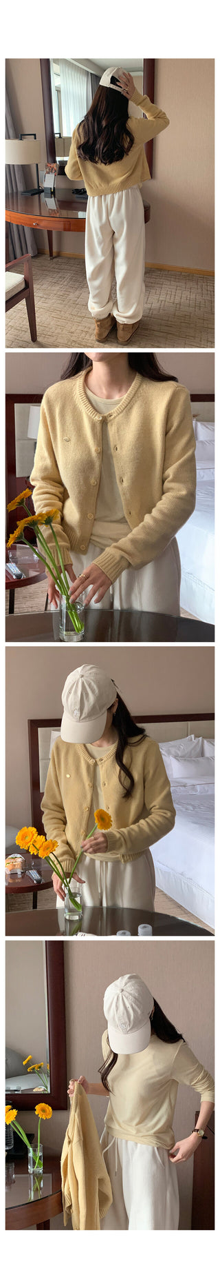 Cashmere round neck cardigan, 6 colors