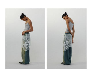 CONP Lace spliced denim pants (blue)