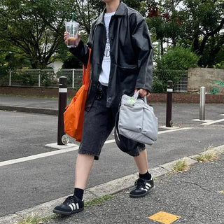 Faux leather mid-length coat