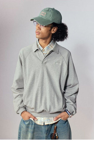 [Monterest] Relaxed Fit Polo Collar Knit Sweatshirt