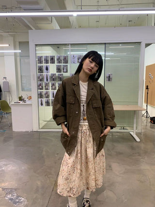 [NEVERSEEZ] Layered Lace Floral Midi Skirt