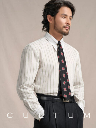 [CULTUM] 1930s Long Point Collar Striped Shirt