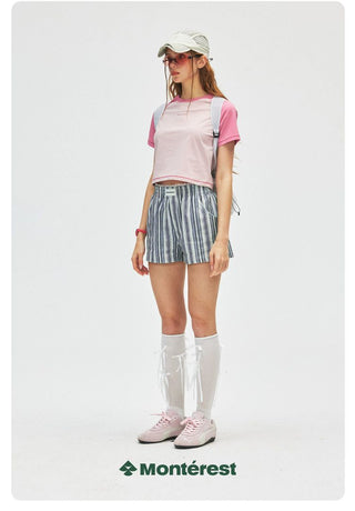 [Monterest] Lace Trim Striped Relaxed Shorts