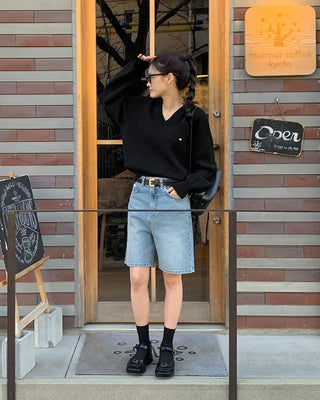 (6 colors) High-quality cotton V-neck knit