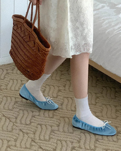(4 colors) Velour Ribbon Flat Shoes