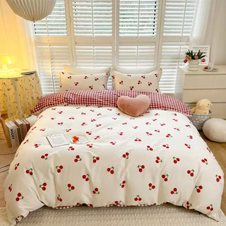 Red Cherry Plaid Bedding Set