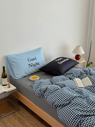 Black and Blue Preppy Gingham Bedding Set